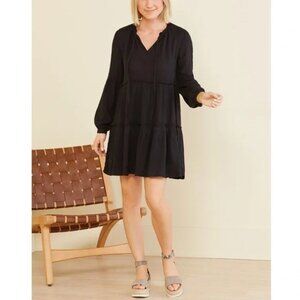 Rails Everly Black Textured Stripe Linen Blend Mini Dress Size Small